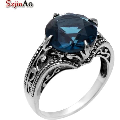 Szjinao 925 sterling silver Antique ring Border flowers female wedding rings Kate princess blue sapphire Ring Wholesale