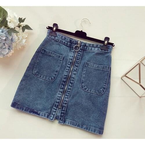 New Korean Skirt High Waist Zipper Pocket Skirts Student Short Denim Plus Size Skirt