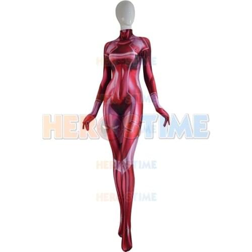 Samus Zero Cosplay Costume Red Color 3D Printed Spandex Superhero Halloween Zentai Suit Custom Made Bodysuit