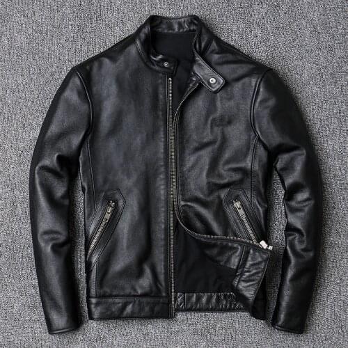 Cowhide Jackets 100% Large Size 4XL Luxury Genuine Real Cow Leather Jacket Men Motorcycle Black High Quality Slim Short Coat