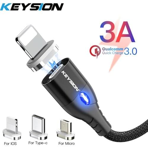 KEYSION Magnetic Cable Micro USB Type C For iPhone Lightning Cable 1M 3A Fast Charging Wire Type-C Magnet Charger Phone Cable