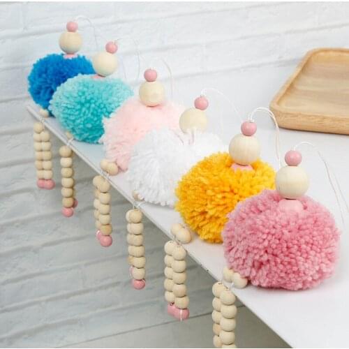 Cute fur ball children tent decoration Ins kindergarten baby room decoration wooden beads wall hanging jewelry baby photo props