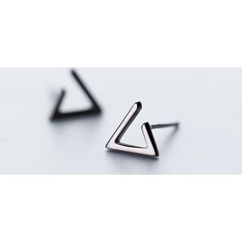 MloveAcc New Popular Korean Style Simple Geometric Triangle Black Stud Earrings Ladies 925 Sterling Silver Jewelry Sale