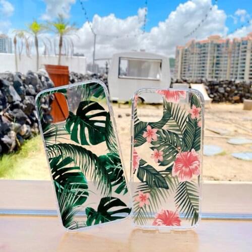 Palm tree Leaves Plant Flower Soft Clear Phone Case for iphone 7 8 Plus SE2 11 12 Pro Max X XR XS MAX Back Transparent Cover