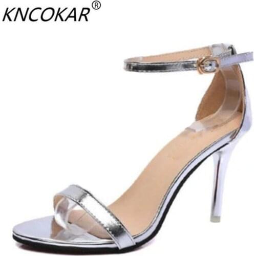 In the summer of 2018the stiletto heel sandals, sexy black peep-toe contracted golden high-heeled shoes buckle a word summer