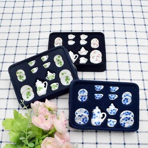 15pcs Tea Cup Set 19 PatternsMiniature Kitchen Dollhouse Dining Porcelain Tea Set Dish Cup Furniture Toys Dollhouse Accssories