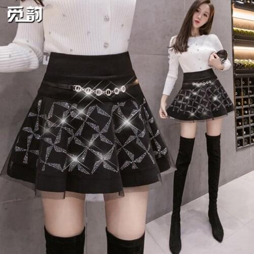 2020 new autumn and winter skirt high waist thin and anti-failure A-line short skirt puff hot dress