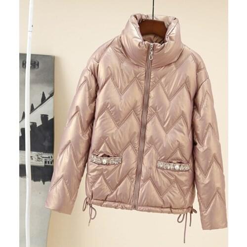 2021 New Down Cotton Coat Womens Winter Jacket Short Glossy No Wash Padded Parka Stand-Up Collar Casual Warm Parkas Overcoat