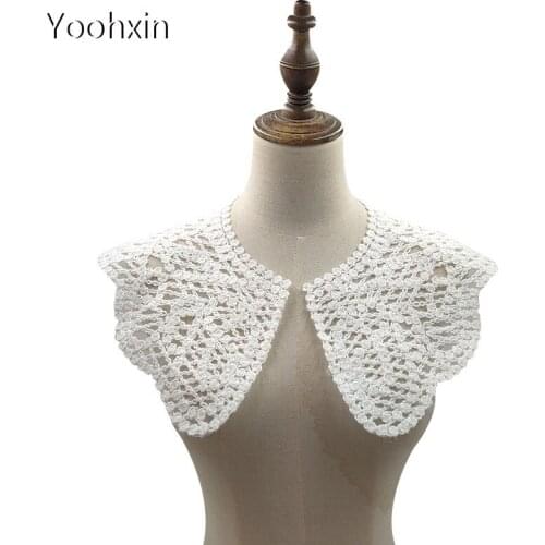 NEW white Plush mesh flower embroidery DIY lace collar Fabric Sewing Applique ribbon trim neckline craft cloth home Textile