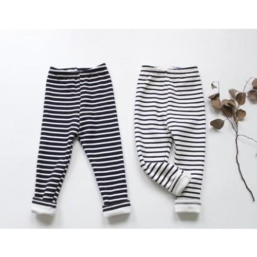 New Winter Children Thicken Leggings Korean Style Kids Skinny Trousers Striped Velvet Baby Girls Boys Elastic Pants