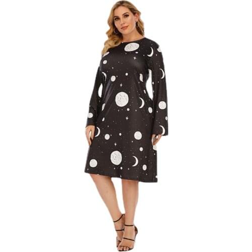 Summer Women 5xl Plus Size Dress Long Sleeve Casual Streetwear Sundress Loose O Neck Graphic Print Robe Femme Vestido De Mujer