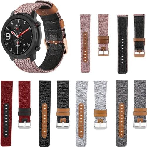20mm 22mm Canvas Fabric Leather Watch Band Strapsfor Huami Amazfit GTR 42mm 47mm 2E Replacement wrist band for GTR2 strap