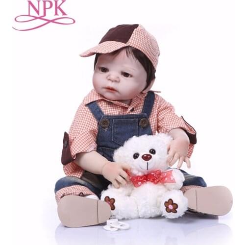 Bebes reborn menino 23"57cm NPK full silicone reborn baby boy dolls toys for child gift with bear plush pacifier bottle bonecas