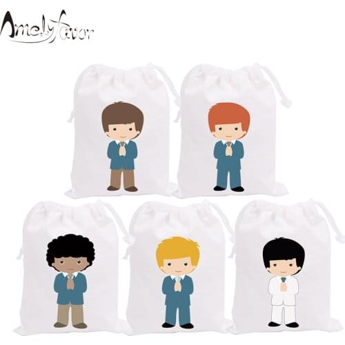 My First Communion Theme Party Favor Bags Boys Party Gift Bags Candy Bags Party Event Festival Supplies Container Supplies 5PCS