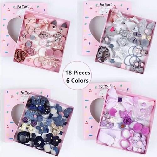 1 Set = 18 PCS New Kids Children Accessories Hairpins Barrettes Baby Fabric Bow Flower Headwear Hair clips Girls Headbands