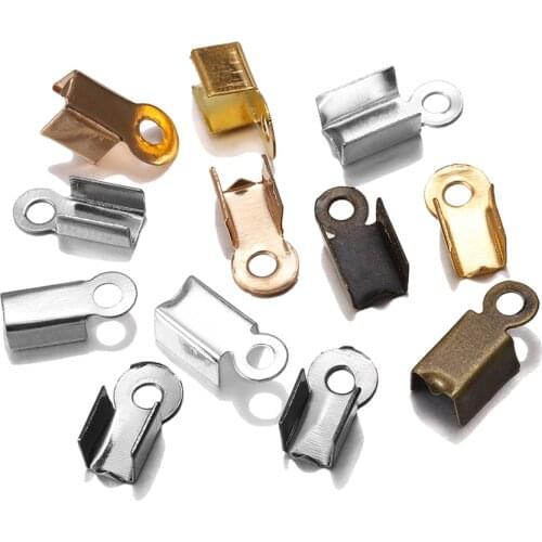 200pcs/lot Cove Clasps Cord End Caps String Ribbon Leather Clip Tip Fold Crimp Bead Connectors For Jewelry Making DIY Supplies