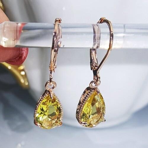 Womens S925 Silver Dangle Earrings Water Drop Yellow Stone Cubic Zirconia Wedding Fine Jewelry Drop Earrings Accessories CCE624