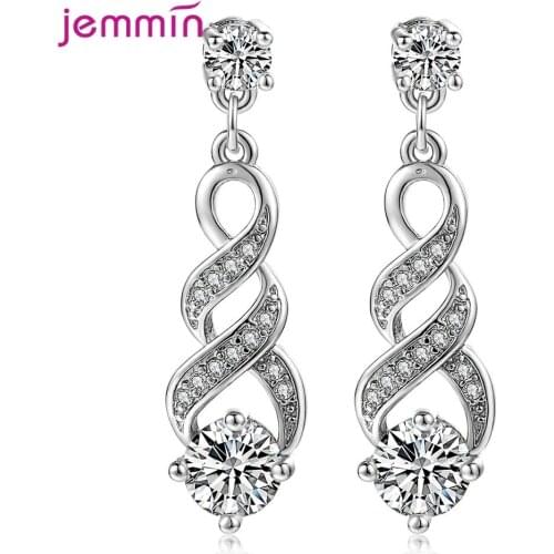Trendy CZ Four Claw 6mm Crystal 925 Sterling Silver Drop Earrings For Women Wedding Party Bridal Jewelry Rose Gold Color