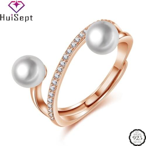 HuiSept Ring for Women 925 Silver Jewelry with Pearl Zircon Gemstone Open Finger Rings Fashion Wedding Party Gift Accessories