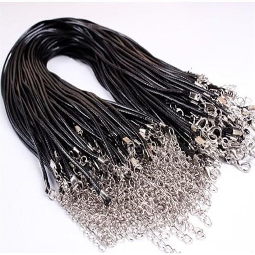 10pcs Wholesale Black Leather Wax Rope Cord Necklace Chain DIY String Strap Rope Lobster Clasp Leather Jewelry Chains