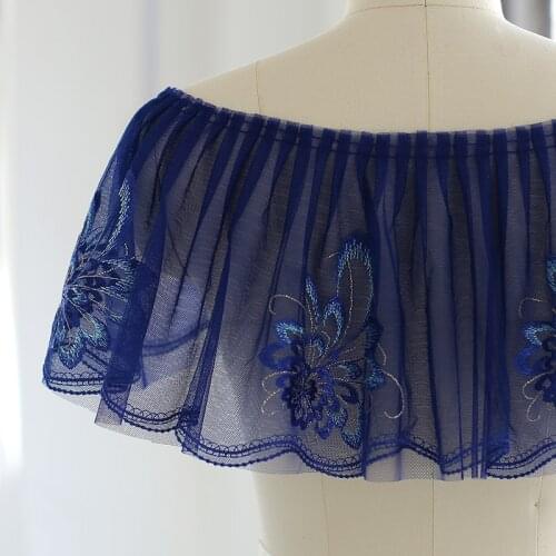 20cmx100cm Dark Blue Eggplant Double-Layer Mesh Embroidery Pleated Lace Handmade DIY Lengthened Skirt