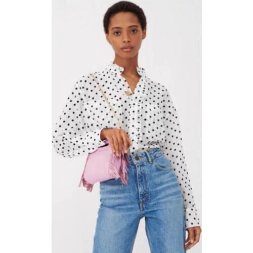 2021 Maj * spring and summer new womens Black Polka Dot lace collar long sleeve shirt mfpcm00161