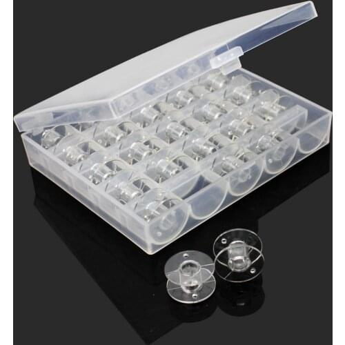 25Pcs/Set Empty Bobbins Sewing Machine Spools Clear Plastic Case Storage Box for Sewing Machine -39 2518p