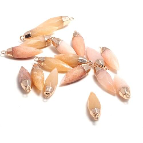 3PCSNatural Stone Bullet shape Section Pink Aventurine Pendant Natural Stone Pendant for Jewelry Making DIY Necklace Size13x26mm