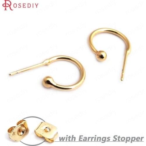 34980)10PCS Diameter 12MM 24K Gold Color Brass Ball Head Earring Loop High Quality Diy Accessories Jewelry Findings