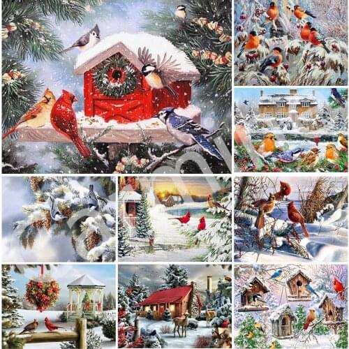 Christmas DIY 5D Diamond Painting Birds Snow Cross Stitch Homemade Art Embroidery Full Round&Square Drill Home Decoration Gift