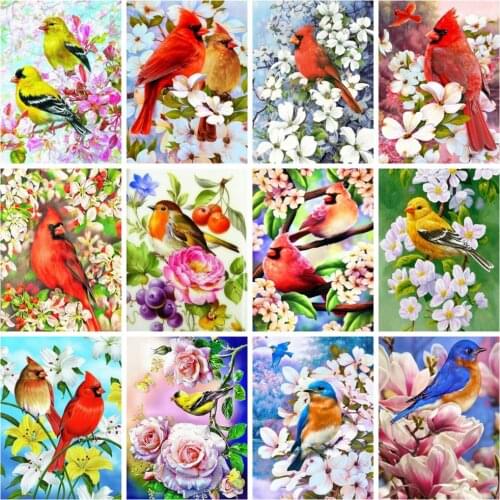 Huacan Full Drill Square Diamond Painting Bird Embroidery Flower Animal Mosaic Wall Sticker Home Decor