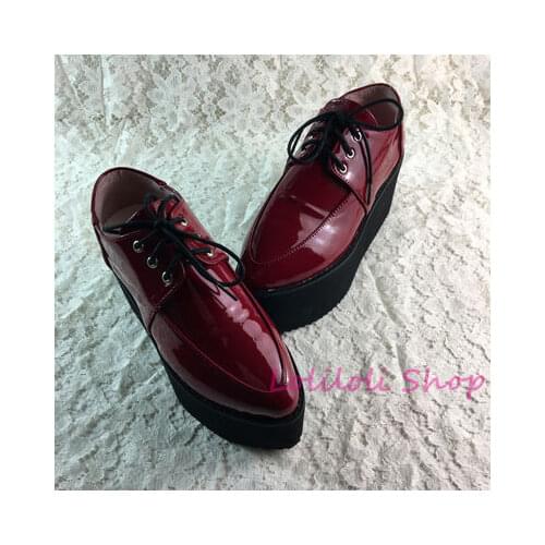 Punk shoes Big shoes, black lace up shoes custom shaped cake red wine with bright leather shoes made of an1304-5