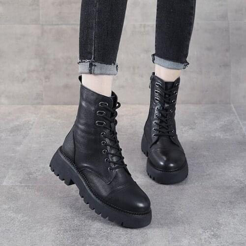 Martin Boots Female British Style 2021 Spring New Leather Thick-soled Short Boots Top Layer Leather Motorcycle Womens Boots