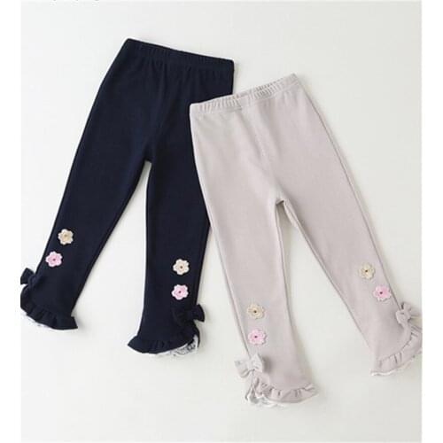 Baby Girls Trousers 2020 Autumn Kids Korean Style Bow Lace Flared Pants For Girl 2-8 Y Toddlers Legging Child Long Pants New