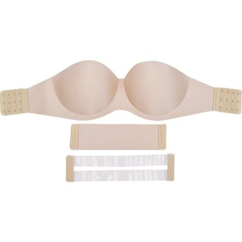 Sexy Gathering Invisible Bras Bralette Underwear Women Push Up Strapless Bra Wedding Brassiere Underwired Back 1/2 Cup Band