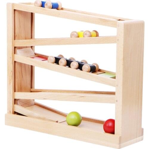 Wooden Car Ramp Racer Slider Track Toy Set 3 Cars 2 Balls Racing Car Toys