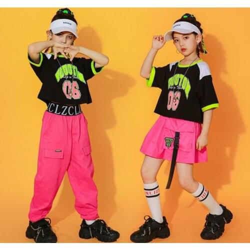 Kids Jazz Costume Hip Hop Girls Clothing Crop Tops Pink Pants Skirt Stage Show Outfits For Performance Modern Dancing Clothes