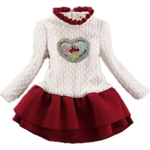 Baby Girl Winter Dress Long Sleeve Thick Dresses For 2-10 Years Kids Flower Floral Warm Dress Children Clothing KF516
