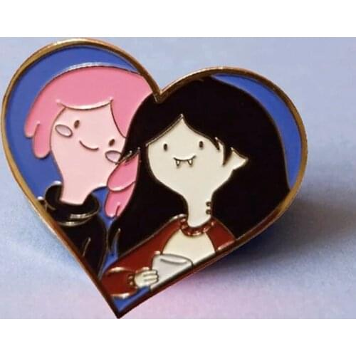 Princess Bubblegum and Marceline HeartH Shaped Enamel Pins Cute Cartoon Lapel Pin Jacket Jeans Badge Brooch Fashion Accessories