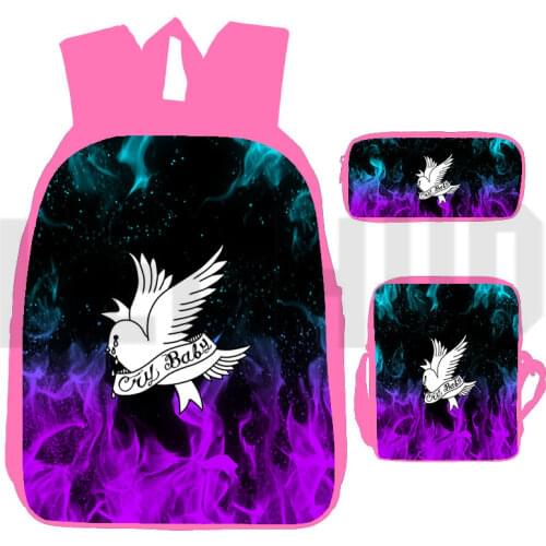 Hot 3D Print Anime Pink Back Pack 3 Pcs/Set Softback Rapper Lil Peep Backpacks for School Teenagers Girls Laptop Book Bag
