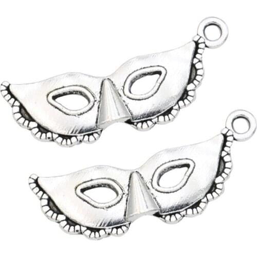 Antique Silver Plated Mask Charms Pendants for Jewelry Making DIY Handmade Craft 31x12mm