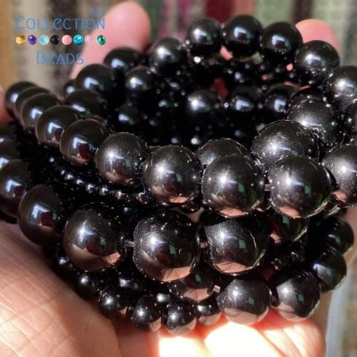 Natural Black Agates Stones Loose Round Beads For Jewelry Making 4-12 mm Diy Bracelets Accessories 15" Wholesale