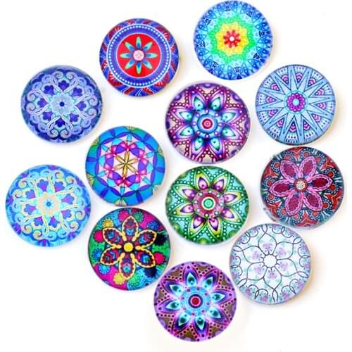 24pcs 14MM 16MM Snowflake Pattern Round Handmade Photo Glass Cabochons & Glass Dome Cover DIY Handmade Cabochon Beads