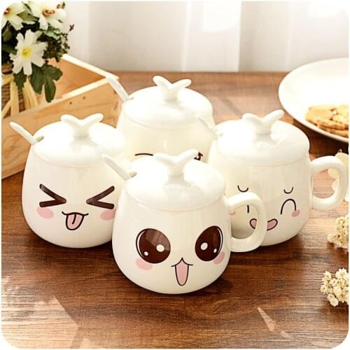 Coffee Milk Juice Mug Cups Cute Ceramic Household Portable Fashion Mugs With Lid Spoon Tea Adorable Gifts cups