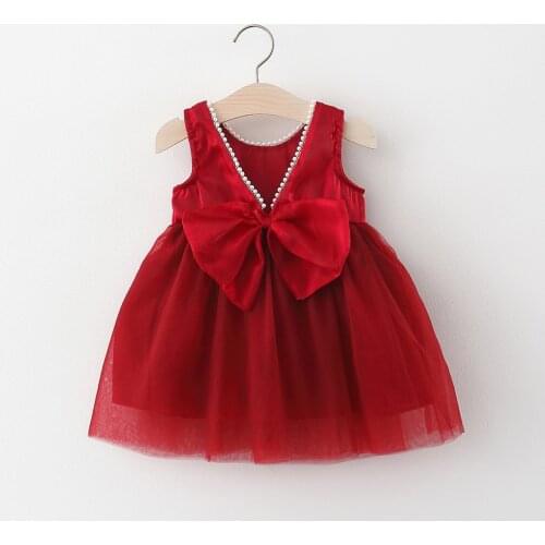 Summer Childrens Wear New Pearl Lace Bow Mesh Dress Children Clothes Wholesale Party Dresses for Girls