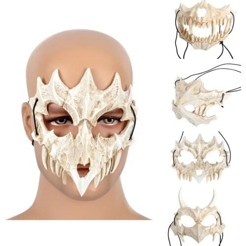 Animal Mask Long Teeth Demon Samurai PU White Bone Mask Tengu Dragon Yaksa Tiger Mask Cosplay Halloween Accessories