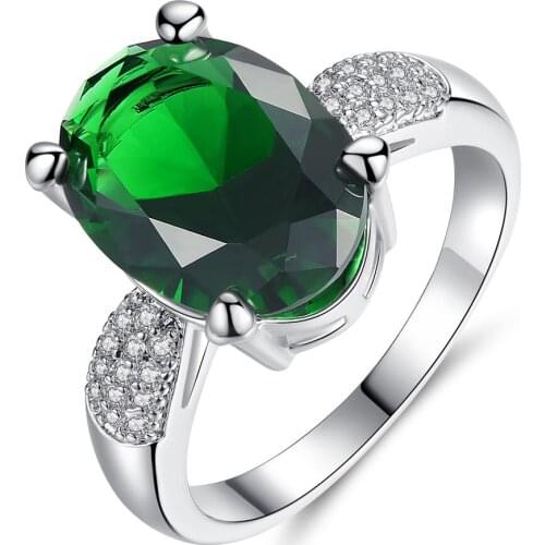 Fashion new ladies zircon white gold green zircon ring wedding party jewelry accessories ring