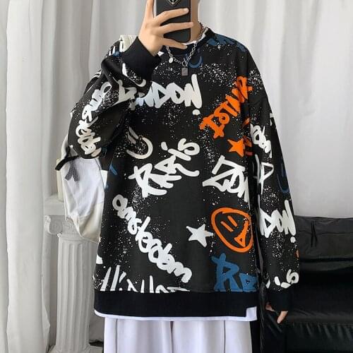 Classic Print Fashion Brand MenS Hoodies 2021 Spring Autumn Hip Hop Loose Casual Mens Sweatshirts Punk Streetwear Clothes