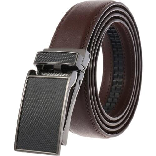 Mens Leather Belt Business Formal Real Cowhide Leather Ratchet Belt High Quality Metal Automatic Buckle For Man