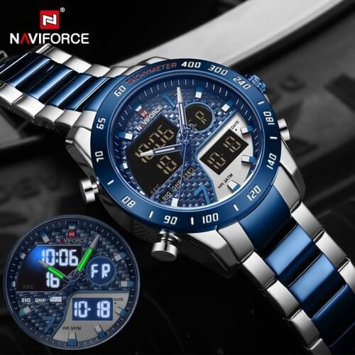 NAVIFORCE Men Brand Fashion Wrist Watch Military Digital Sport Watches For Man Steel Strap Quartz Clock Male Relogio Masculino